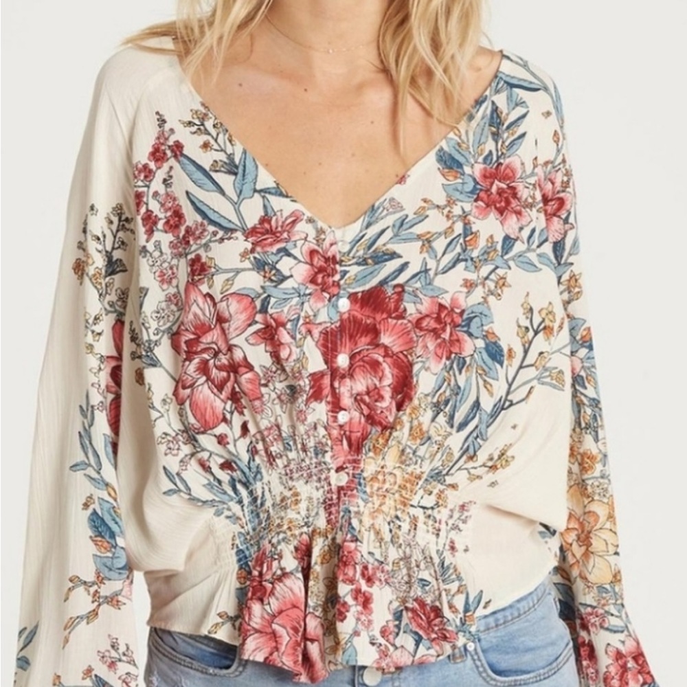Billabong Play Day woven floral top.  Great colors. S. Gauzy cotton